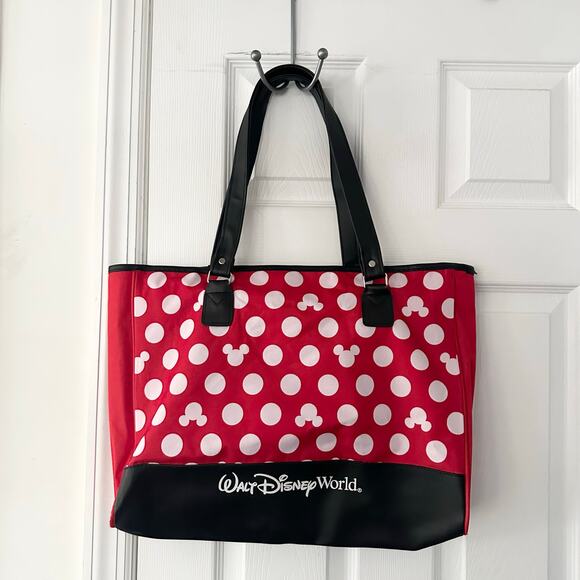 Walt Disney World Red White Minnie Mouse Polka Dot Exclusive Canvas Zip Tote - Picture 10 of 10